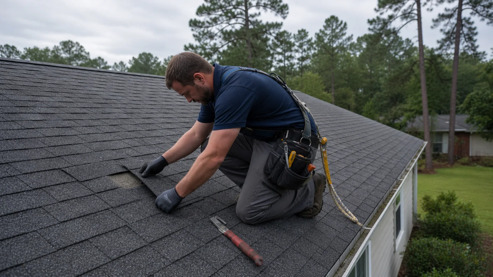 Localized shingle repair in progress